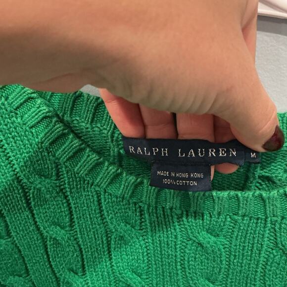 Vintage Ralph Lauren Womens Cable Knit Sweater Size M Kelly Green Old Money Prep - Picture 3 of 6